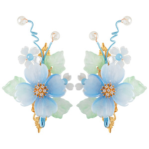Coiffure Hanfu pour filles et enfants, pinces à cheveux de style ancien, pinces à cheveux à fleurs bleues super mignonnes, style chinois ancien - Product Image 5