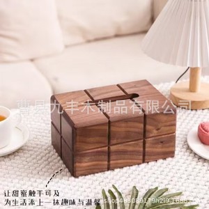 Caja de pañuelos de madera maciza de nogal negro, 50 unidades, multiusos, diseño de cubierta para almacenamiento en escritorio o sala de estar - Product Image 4