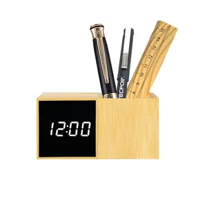 DIY Office Decoration Electronic Unique Desk Table Digital LED Alarm Clock With Pen Holder