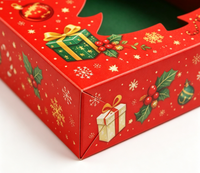 Boîte pliable décorative imprimée pour Noël avec fenêtre transparente découpée pour biscuits et chocolats de fêtes