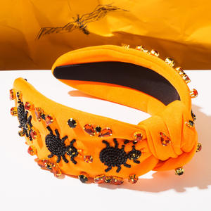 Nuove perline in stile scuro strass di ragno arancione nero fascia per capelli annodata con diamanti incrostati di capelli per feste - Product Image 4