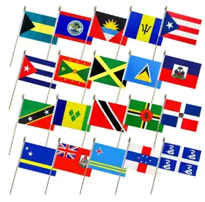 카리브해 20 개국 깃발 나무 막대기에 작은 미니 핸드 헬드 플래그 5x8 인치 20 팩