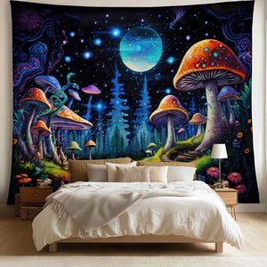 Colección de tapices cósmicos con motivos psicodélicos de la naturaleza, con estampados de montaña nevada, hongos brillantes y escenas alienígenas, decoración de pared para dormitorio - Product Image 3