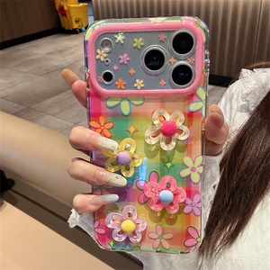 เคสโทรศัพท์ลายสก็อตสีสันฤดูใบไม้ผลิฤดูร้อน ลายดอกไม้ 3 มิติ แบบสองชั้น สำหรับ iPhone17Promax 16 15 14 ผู้หญิง - Product Image 3