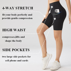 Shorts de <span class=keywords><strong>Ciclismo</strong></span> Personalizados de 4" con Cintura Alta y Bolsillo para Correr, Súper Suaves para Entrenamiento y Yoga para Mujer - Product Image 1
