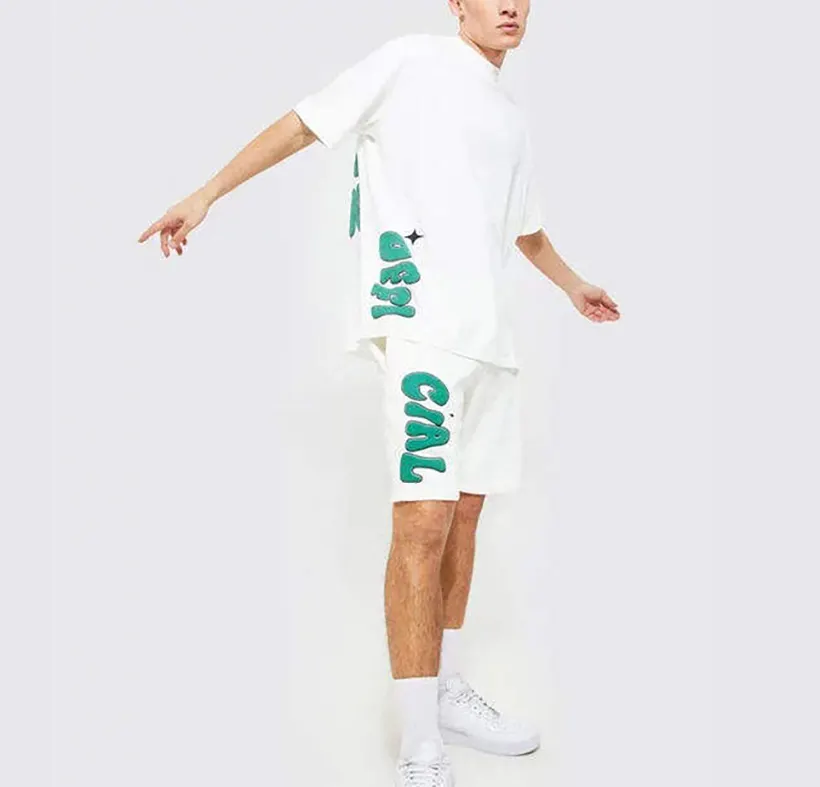 Costume de jogging d'été personnalisé pour hommes ensemble court de deux pièces t-shirt et short à imprimé bouffant en coton ensembles de shorts pour hommes