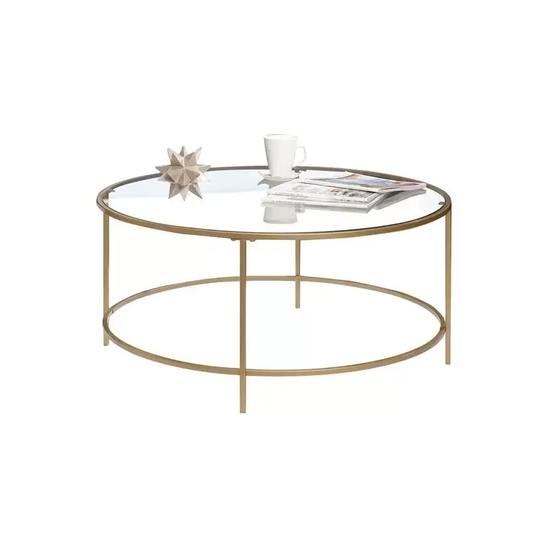 Mesa de Metal dorado moderna de estilo nórdico, mesa de esquina de café de cristal redonda para decoración de hogar y oficina