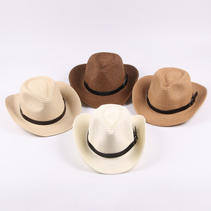Sombrero de Paja Hecho a Mano SOLPOP para Niños y Adultos, Estilo Vaquero, Plegable, para Playa, con Cinturón - Product Image 1