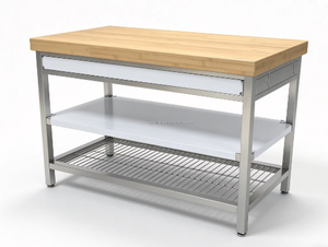 Banc de travail en acier inoxydable robuste, personnalisé en usine, avec plateau en bambou, équipement de rangement pour cuisine et cuisinière - Product Image 2
