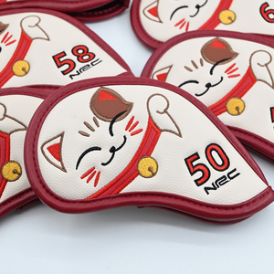 Fundas Protectoras de Cuero PU Personalizadas para Palos de <span class=keywords><strong>Golf</strong></span>, Juego de 6 Piezas, Diseño de Gato Adorable, Impermeables, para Palos de Hierro, Venta al por Mayor - Product Image 4