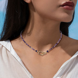 Collar de piedras preciosas naturales simple pero elegante con amatista perfecto para el estilo diario - Product Image 1