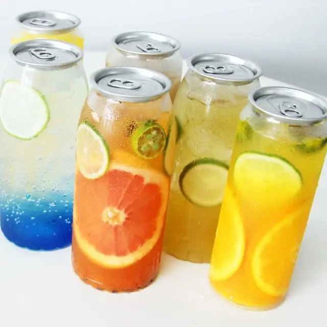 Latas Pop transparentes para mascotas, botellas de plástico personalizadas para alimentos, para almacenamiento de leche y zumo de frutas