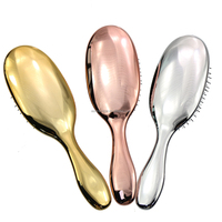 Brosse à Cheveux Ovale en Métal Doré à Petits Poils de Sanglier Anti-Statique pour Massage du Cuir Chevelu et Extensions Capillaires