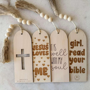 Cross-Border Bible Custom Bookmarks Laser Engraved Wooden Bookmarks Hemp Rope Promotional
