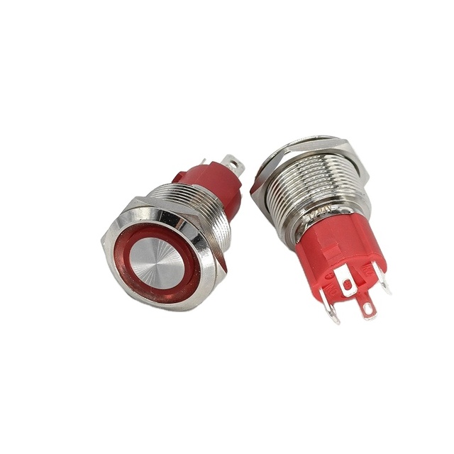 10A High Current Metal Electronic Push Button Switch 19mm IP65 220V 1NO Self-Locking Self-Resetting Circular Power Indicator LED