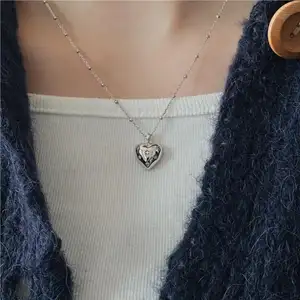 European And American 925 Silver Heart Necklace Zircon Love Heart Shaped Pendant CZ Necklace Unisex Fashion Jewelry