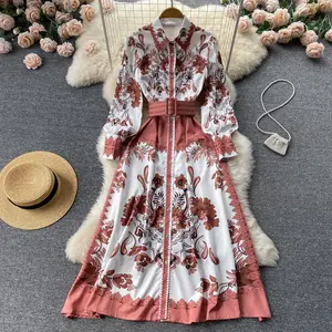 Customized summer new design sense ethnic style printed dress women's fashion slim big swing dress