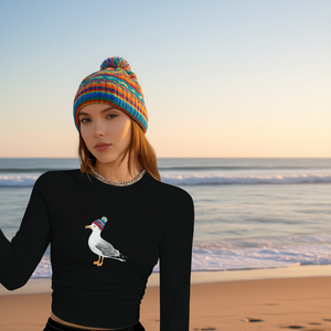 เสื้อครอปแขนยาวพิมพ์ลาย Y2K แฟชั่นสำหรับผู้หญิง ลายนกนางนวลพร้อมหมวกบีนนี่ - Product Image 2