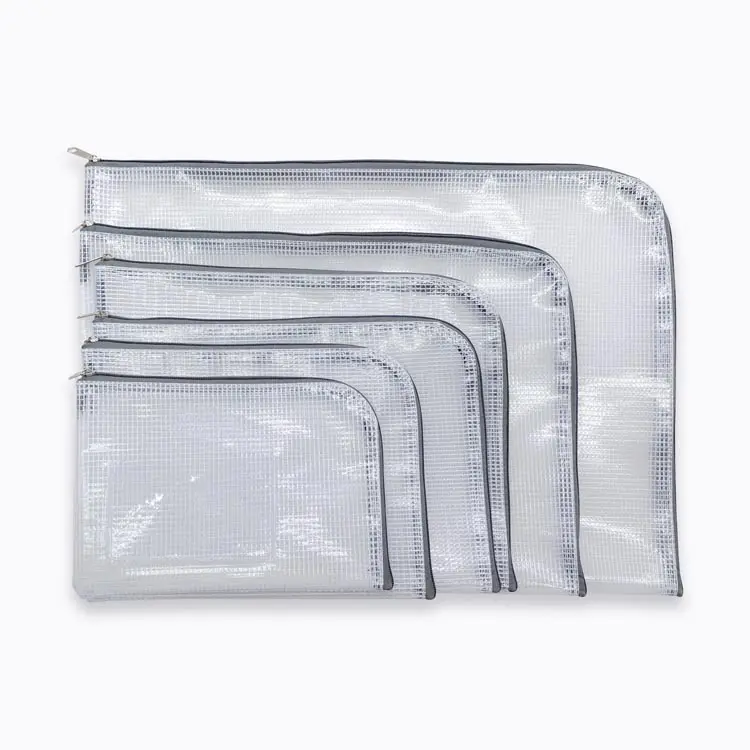 office school supplies manufacturer multifunction frosted transparent pencil case plastic wallet mesh zipper pouch document bag