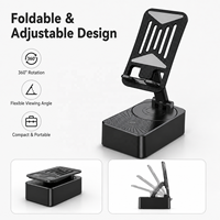 Support de téléphone et haut-parleur 2 en 1, haut-parleur de bureau sans fil 5W avec support de téléphone portable pliable et réglable