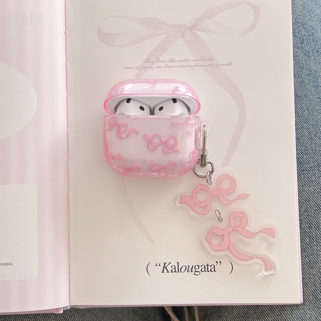 Y2K Stylish Bow Shockproof TPU Protective Case for Airpods Pro 2 Air Pods 3 Cute Transparent Pink Silicone Cover with Pendant