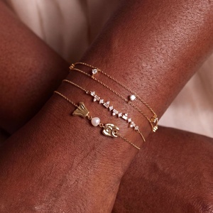 18K Gold Plated Charm Bracelet Star Pearl Heart Color Zircon Minimalist Geometric Chain Jewelry for Women Anniversary Gift - Product Image 1