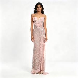 Robe de soirée pour <span class=keywords><strong>femme</strong></span>, broderie florale 3D, bustier, col cœur, coupe colonne, élégante, rose doré, luxe, sur mesure Jinyuan - Product Image 1