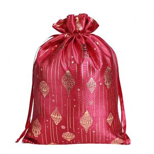 Bolsa de Tela de Bambú con Cordón y Estampado Dorado Navideño para Decorar y Empacar Dulces y Regalos Navideños - Product Image 6