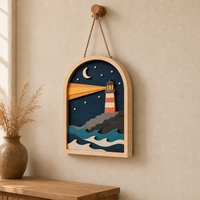 Plaque personnalisée en contreplaqué peuplier découpée au laser, motif phare et océan nocturne, pour la vente en gros, décoration côtière, cadeau, conforme CPSC, prête pour l'enregistrement EFiling, DDP
