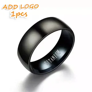 Toptan yüksek kalite moda takı özel Logo parmak Anillos titanyum çelik erkek siyah yüzükler