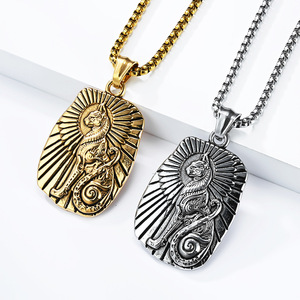 Collar de acero inoxidable con colgante temático de la diosa gata del antiguo Egipto, regalo para hombre, diseño artístico retro - Product Image 2
