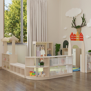 Set di Mobili Interattivi <span class=keywords><strong>Montessori</strong></span> per Asilo Nido, Scuola Materna e Aula, Tavolo e Sedie in Legno - Product Image 1