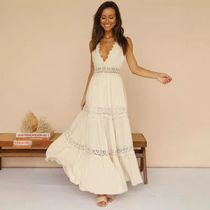 Vestido midi blanco de encaje con cuello en V y espalda descubierta, corte imperio, para mujer, ideal para bodas y fiestas nupciales. - Product Image 2