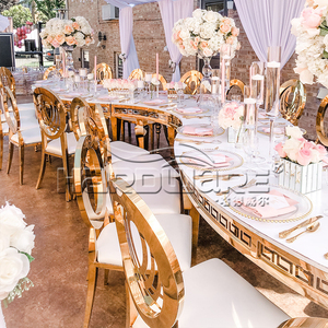 طاولات وكراسي نصف دائرية لحفلات الزفاف، طاولة مأدبة ذهبية متموجة - Product Image 3