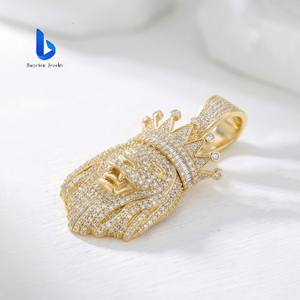 Hip Hop 18 Ayar Saf Altın Aslan Başı Kolye Ucu Seti, Laboratuvarda Yetiştirilmiş Elmaslarla Süslü, Erkekler İçin Lüks Mücevher Hediyesi - Product Image 2