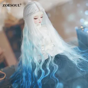 Hoch temperatur Puppe Haar Perücke Lange Winky Curly Weiß Ombre Blau Kunstfaser Haar Perücke BJD Puppe Perücken für 1/3 BJD SD Puppe