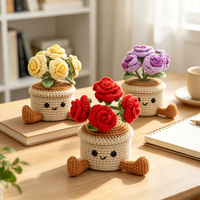 Pot de fleurs en crochet fait main Art Déco, figurine de personnage mignon en tricot, cadeau d'anniversaire pour la décoration d'étagères de bureau ou de chambre