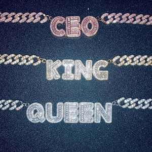 사용자 정의 아이스 아웃 알파벳 힙합 쥬얼리 여성 목걸이 편지 맞춤 이름 다이아몬드 쿠바 체인 펜던트 목걸이 - Product Image 4