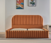 Lit de rangement relevable en velours avec sommier à lattes en bois
