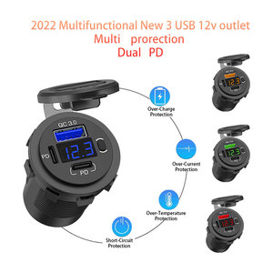 60W <span class=keywords><strong>USB</strong></span>-C nhiều xe sạc ổ cắm <span class=keywords><strong>USB</strong></span> Outlet kim loại 12V/24V ba màu xanh mini nhanh chóng phổ xe sạc điện thoại DC 12V-24V - Product Image 3