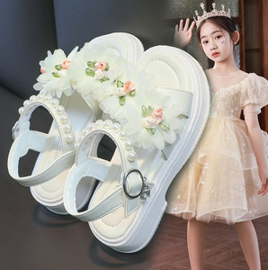 Sandales d'été personnalisées pour filles, à fermeture éclair, motif floral, fabrication OEM, style princesse, plates, avec bride de cheville et perles, pour fêtes - Product Image 3