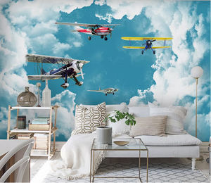 Autocollant de décoration d'avion 3D Sky Clouds pour chambre de garçon-Peel and Stick Roll | Papier peint expédition rapide - Product Image 1
