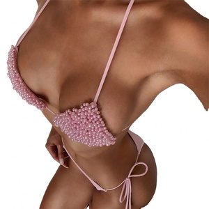 Conjunto <span class=keywords><strong>de</strong></span> Bikini Brasileño Personalizado con Perlas, Estilo Nuevo, Tanga, Brasier Sexy, Bikini <span class=keywords><strong>de</strong></span> Lujo para Mujer - Product Image 2