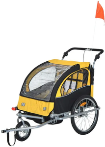 Remorque à vélo pour <span class=keywords><strong>enfant</strong></span> 2 en 1 et poussette double avec frein, drapeau de sécurité, harnais à 5 points - Product Image 2