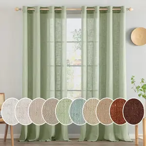 JA Linen White Linen Curtains For Bedroom Living Room Soft Thick Window Drapes Semi Sheer Light Filtering Burlap Look Decor