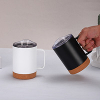 Gobelet à café isotherme en acier inoxydable à double paroi de 12 oz avec couvercle à pression, large ouverture, fond en liège et poignée