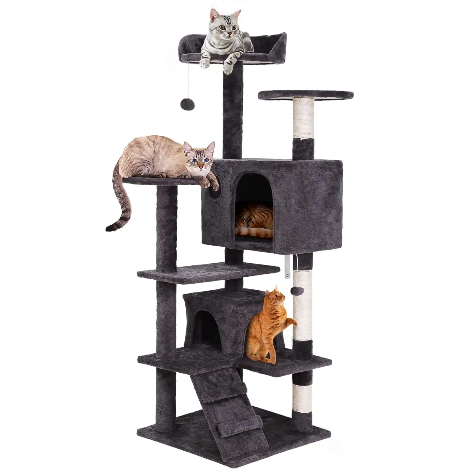 Petdom – tour d'arbre à chat en bois de 55 pouces, meuble pour chat avec griffoir pour chats d'intérieur, activité des chatons, maison de jeu pour animaux de compagnie