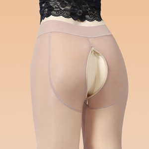 Invisible Zipper Crotchless Pantyhose For Women 100D Medium Thickness Semi Sheer Nylon Anti Snag Outdoor Wear - Product Image 4