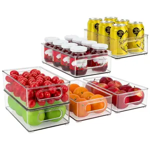 PET Fridge Stackable Clear Plastic Storage Bins with handle