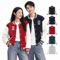 Blouson de baseball rétro unisexe en mélange de coton extensible 380g, avec boutons-pression et blocs de couleur, personnalisable avec logo, OEM ODM, vente en gros